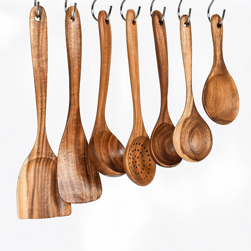 Teak Wood Cooking Utensil Set - 7 Piece Kitchen Tools