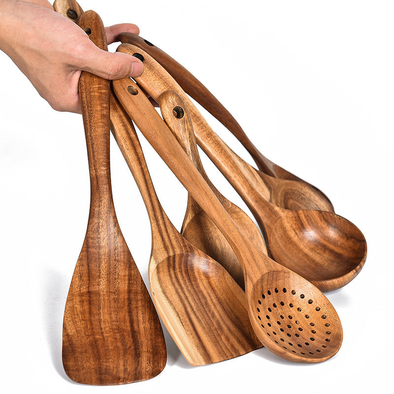 Teak Wood Cooking Utensil Set - 7 Piece Kitchen Tools