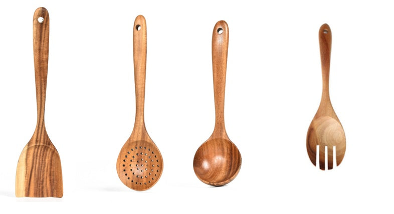 Teak Wood Cooking Utensil Set - 7 Piece Kitchen Tools