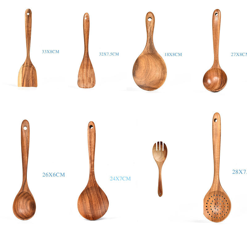 Teak Wood Cooking Utensil Set - 7 Piece Kitchen Tools