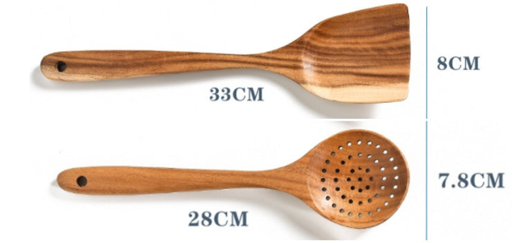 Teak Wood Cooking Utensil Set - 7 Piece Kitchen Tools