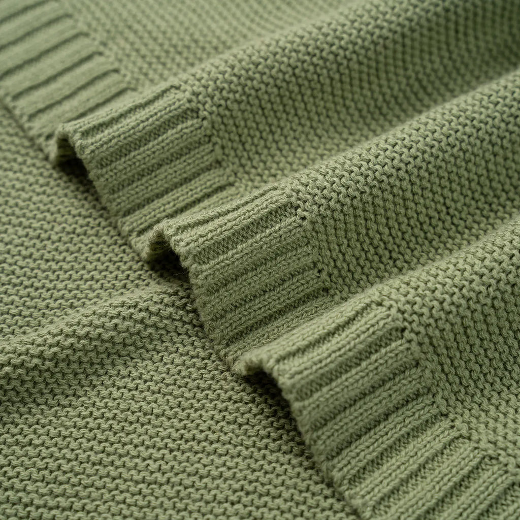 Classic Knit Cotton Baby Blanket in Sage Green